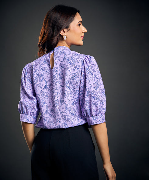 Half Sleeve Collared Paisley Printed Top